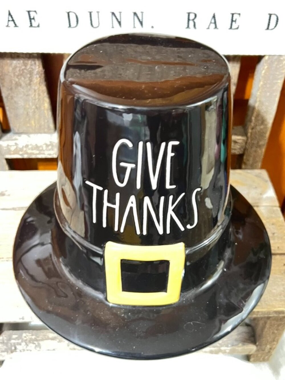Rae Dunn GIVE THANKS Pilgrim Hat Fall Decor